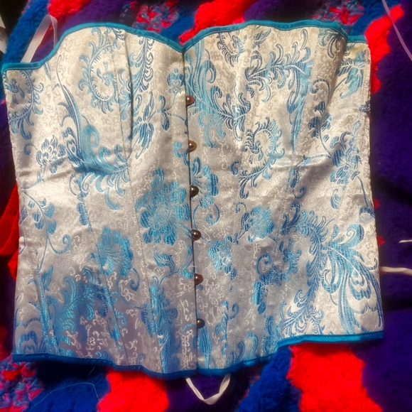 Other - White and Blue Shiney Over Bust Lace Up Corset